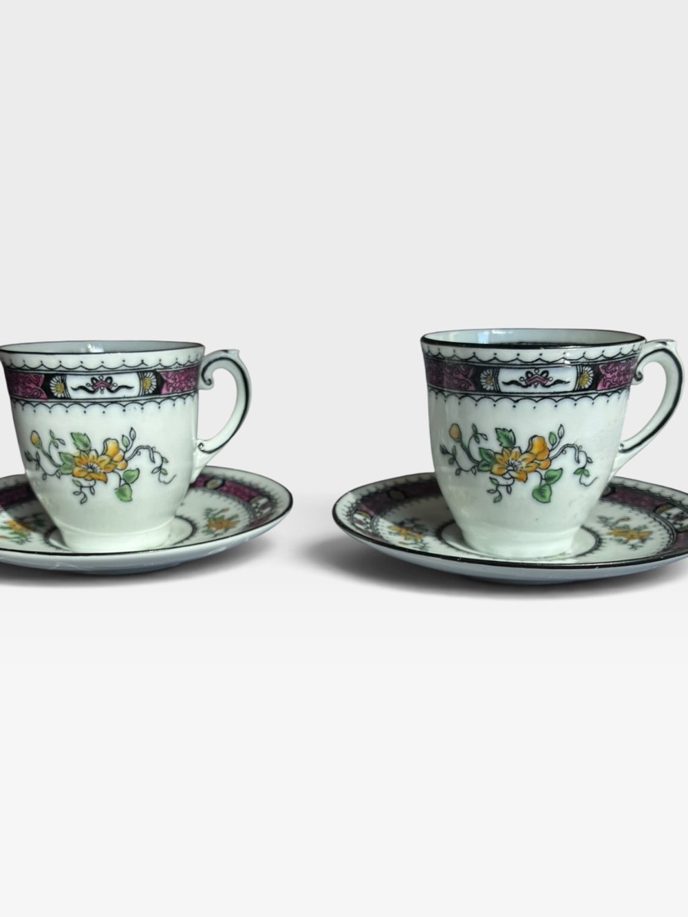 Antique Coalport ‘French Noble’ Demitasse Cups and Saucers Set of 2